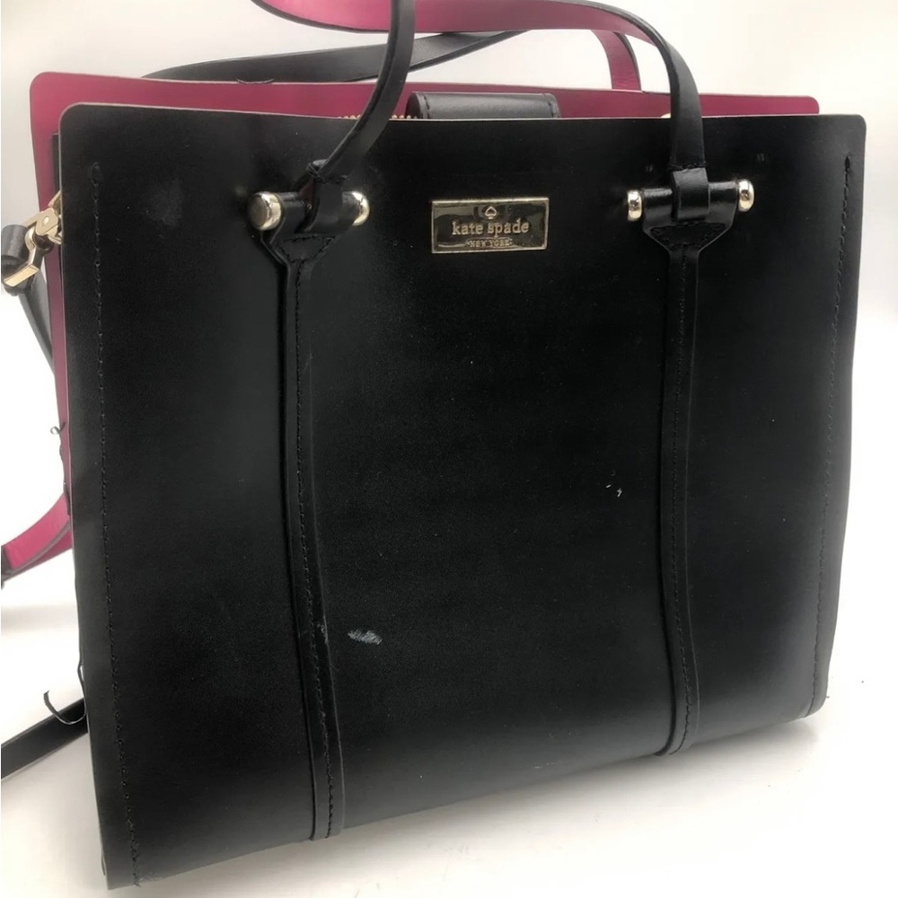 Kate Spade Black Hot Pink Purse Tote Digital Cert Authentic Barbie Leather
